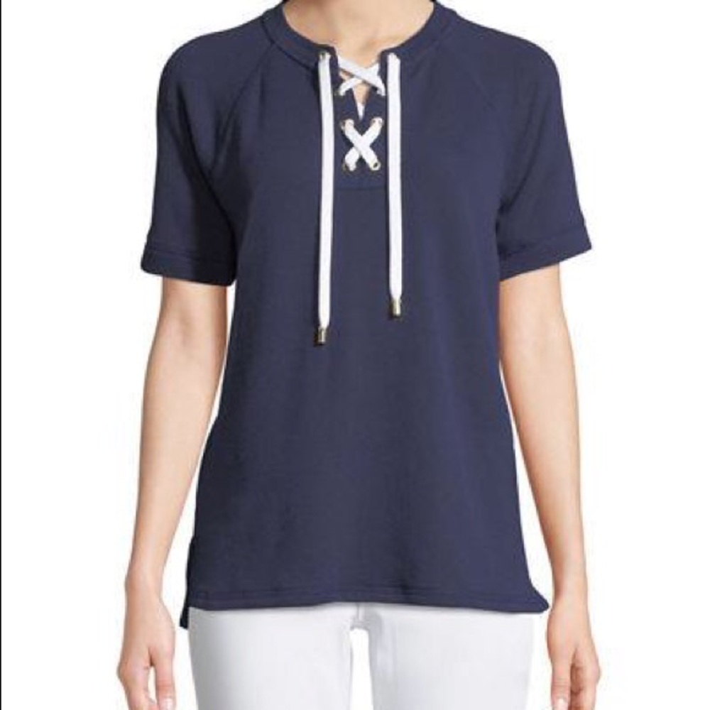 Michael Kors Lace-Front Short-Sleeve Sweater